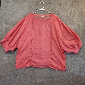Oddy Peasant Babydoll Boho Top Sz 3X Oddi Blouse Shirt Pink Costal Cowgirl